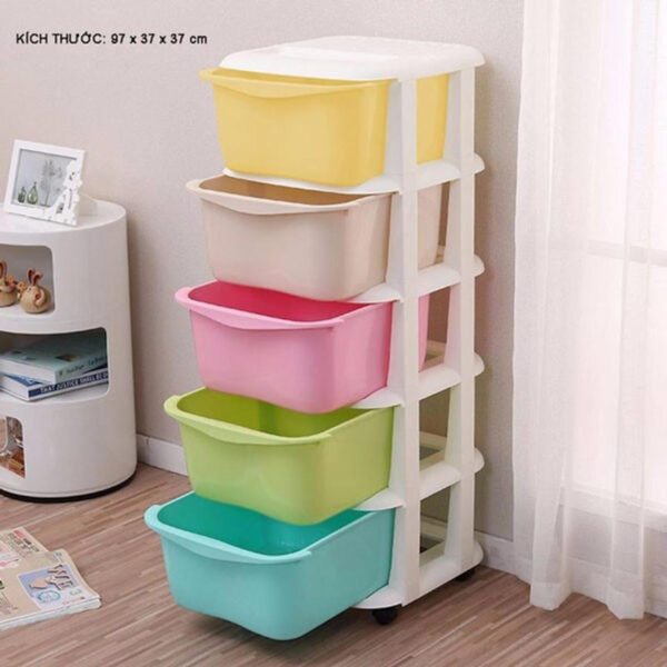 Kệ Nhựa 5 Tầng Đựng Đồ Có Bánh Xe (Thùng 3)