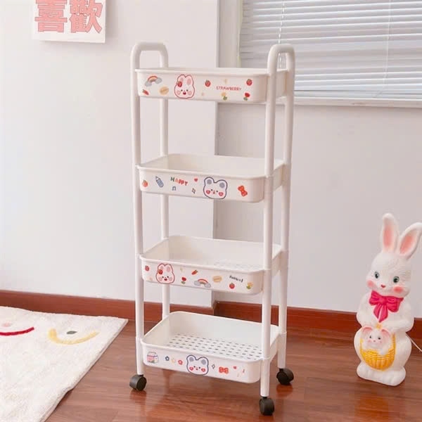 Kệ Nhựa 4 Tầng Có Bánh Xe Họa Tiết (Bao 30)