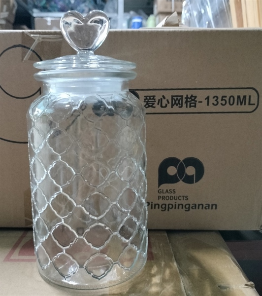 Hũ Thủy Tinh Vây Cá Nắp Trái Tim 1350ML (Thùng 12)