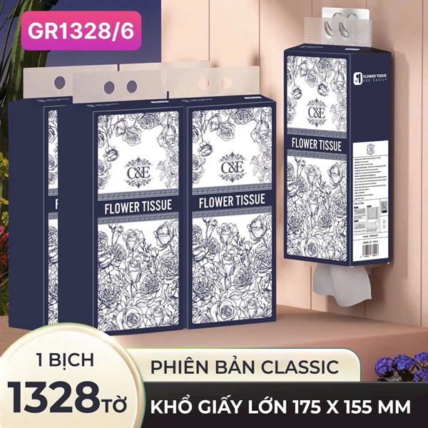Giấy Rút C&E Hoa Xanh Mã 1328-6 - Thùng 6 Gói – ảnh 2