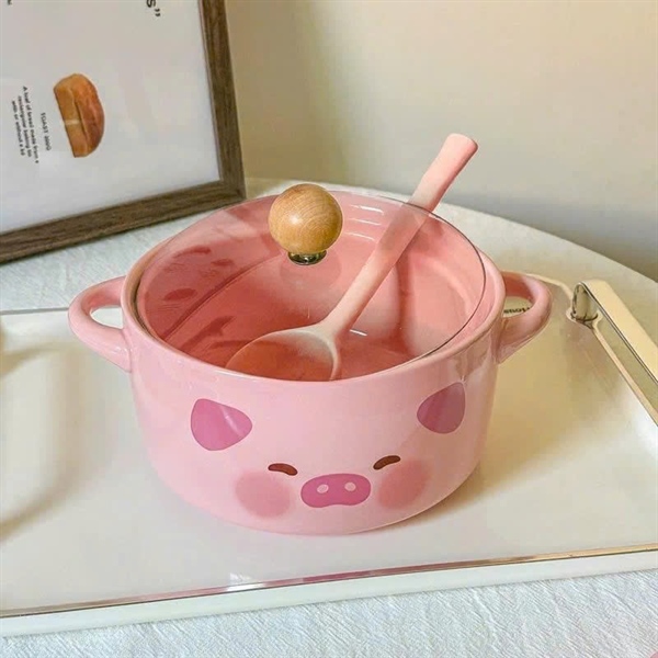 Nồi Sứ Kèm Thìa Có Nắp Đậy Heo (Thùng 36)
