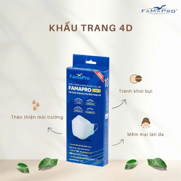 Khẩu Trang 4D Famapro Hộp Xanh Dày Hộp 10 Cái (Thùng 50 Hộp)