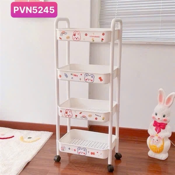 Kệ Nhựa 4 Tầng Có Bánh Xe Họa Tiết (Bao 30)