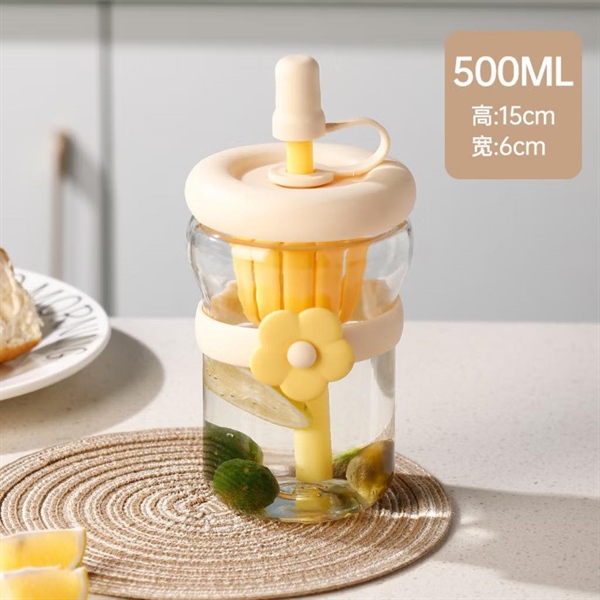 Ly Thuỷ Tinh Đai Hoa Kèm Ống Hút 500ml (Thùng 68)
