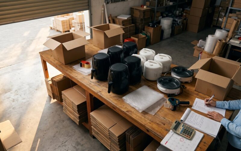 Nhập hàng Black Friday 2026: chủ shop soạn nồi chiên không dầu, nồi cơm điện, nồi lẩu điện trong kho gia dụng